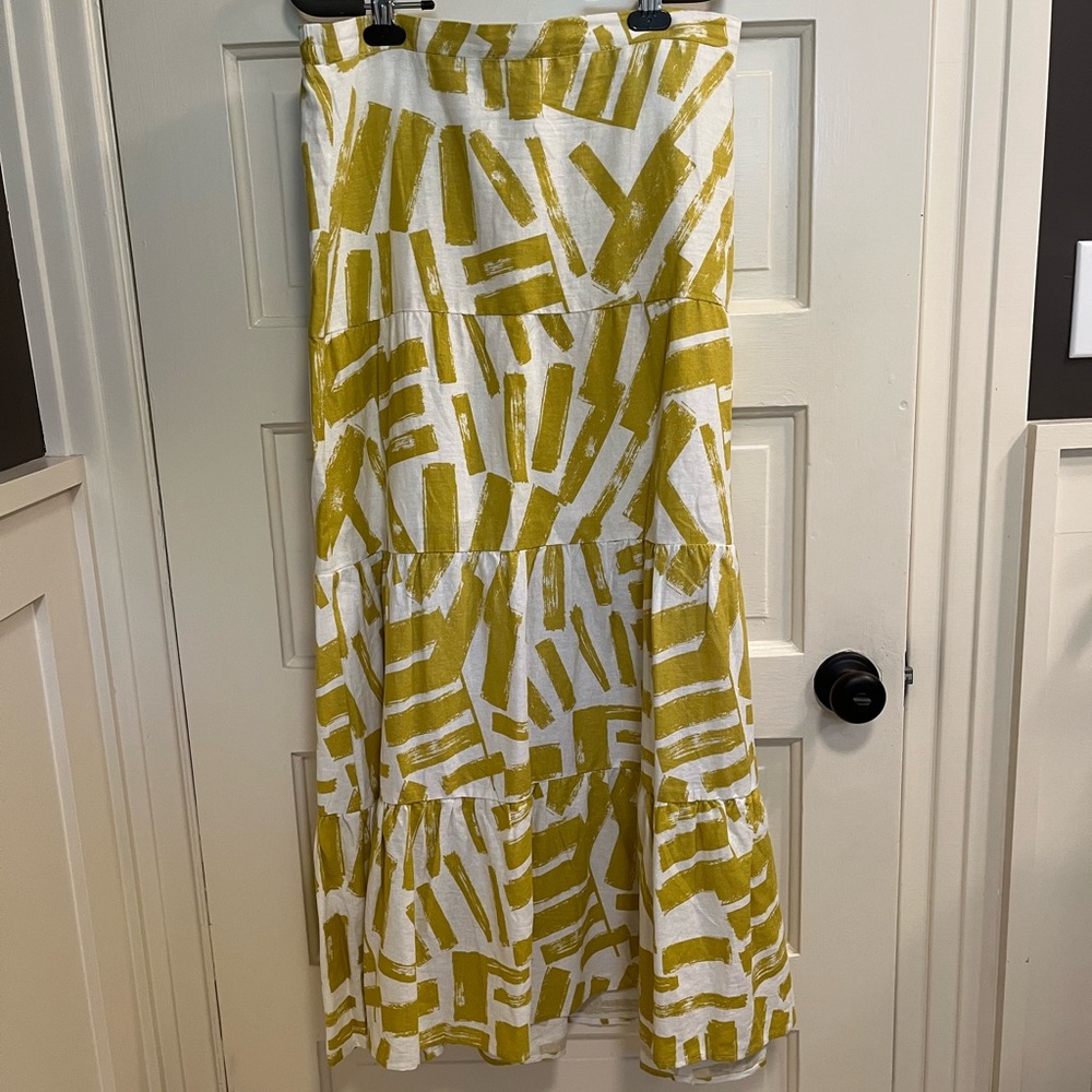 Linen abstract print Maxi Skirt